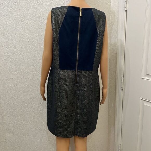 Michael Michael Kors Dress Sz 12 Navy Gold Sparkle Scoop Neck Sleeveless Midi - Picture 6 of 13